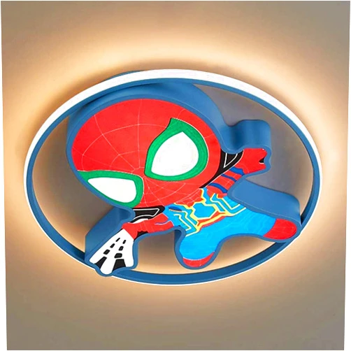 HAZARA Ceiling Light LED Dimmable Kids Bedroom Ceiling Lamp with Remote Control Creative Cartoon Spiderman Round Ceiling Lighting for Modern Boy Kids Baby Room (Color : Blue)