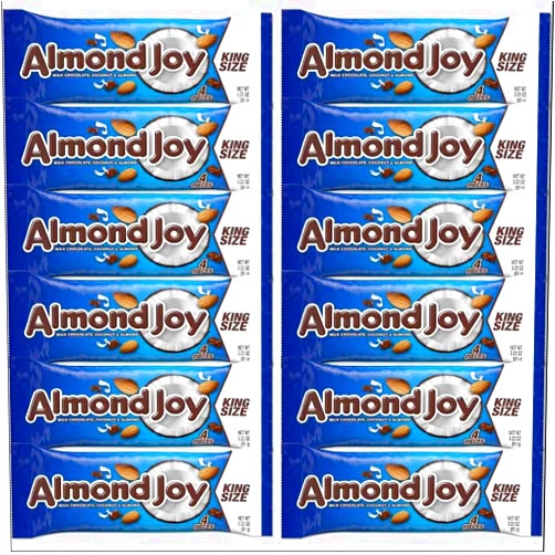 Almond Joy Coconut and Almond Milk Chocolate Candy King Size Bars, Bulk 12 Pack Individually Wrapped, 3.22 oz Bars 4 Pieces Each, Gluten Free, For On The Go, Gifts and Easter