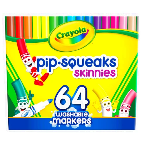 Crayola Pip-Squeaks Skinnies Washable Markers (64ct), Mini Markers for Kids, Coloring Markers, Craft Supplies, Kids Holiday Gift, 3+