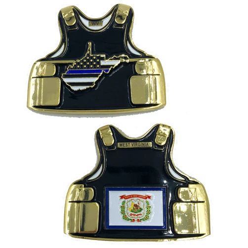 LEO Challenge Coins C-019 West Virginia Leo Thin Blue Line Police Vest State Flag Challenge Coins