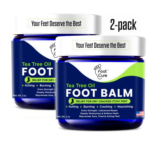 FOOT CURE Tea Tree Oil Balm – Moisturizer for Dry Cracked Feet – Instantly Hydrates & Soothes Irritated Skin & Athlete's Foot – Best Foot Care for Women and Men (Pack of 2)