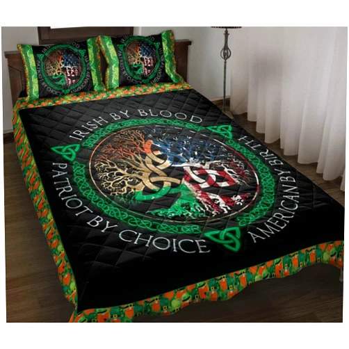 OhaPrints Irish by Blood American by Birth Patriot by Choice Celtic Knot Tree Green Quilt Blanket & Pillowcases, Bedding Set & Pillow Cover, King Queen Double Twin Throw Full Size Bedspread Bed