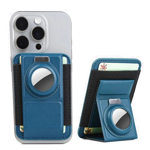 Fermido Magnetic Phone Wallet with Airtag Holder, Wallet Tracker with Adjustable Stand, Leather Magnetic Wallet with Powerful Magnet, Cell Phone Adhesive Card Holders