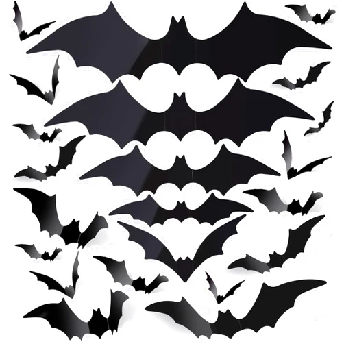 FANDAMEI 140PCS Bats Halloween Decoration, 5 Sizes Halloween Bats Wall Decor Party, 3D Bat Wall Decor for Halloween Decorations Indoor Outdoor. Black Sticky Bats Home, Bat Stickers for Window(140PCS)