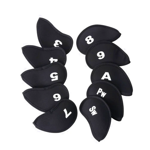 Yuguolorry 10Pcs Neoprene Black Golf Head Covers for Iron with White Club No. Fit Most Brands