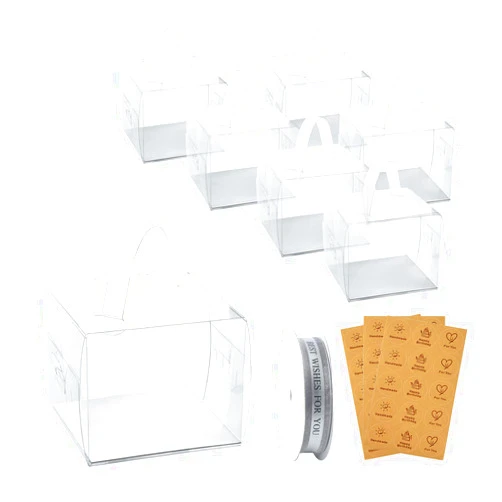 BURLIHOME 25Pcs Clear Cake Box,5x5x4Inch Bakery Boxes with Handle,Party Favor Boxes Ideal for Pie Cookie Candy, Pastry Boxes for Birthday Wedding
