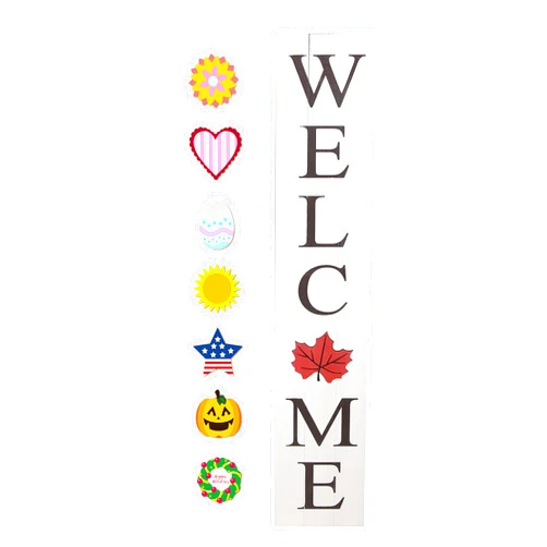 ALBEN Welcome Sign for Front Door Porch with Ornamental Tiles - 8 Interchangeable Seasonal Tiles, Celebrate Holidays and Seasons, Vertical Wooden Outdoor and Indoor Welcome Home Decor Sign (White)