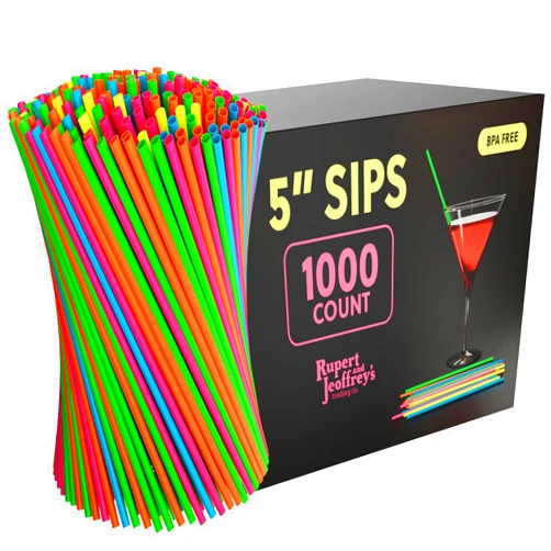 Rupert and Jeoffrey's Trading Co. Disposable Plastic Coffee Stirrer Straw - 5 Inch Sip Stir Stick (1000, Neon)