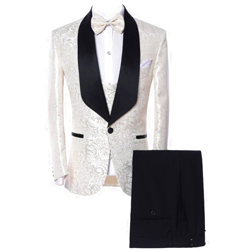 Ulnomio Men's Jacquard Blazer and Vest Tuxedo Three Pieces One Button Shawl Lapel Suit for Formal Leisure