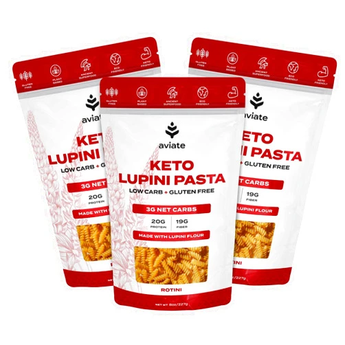 Aviate Keto Pasta Rotini - Low Carb (3g Net) Lupini Noodles, High Protein (20g), Gluten-Free, Made with Lupin Flour, Plant Based Vegan, Keto-friendly, Low Carb - Rotini (8oz) (Pack of 3)
