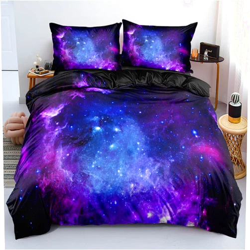 Holiyjog Galaxy Duvet Cover Space Bedding Set Twin Size for Teen Kids, for Boys and Girls Purple Bed Set Printed with 1 Comforter Cover and 2 Pillowcases
