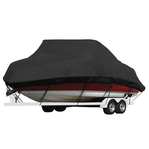 Seamander Waterproof Boat Cover, Solution-Dyed Yarn Marine Grade Cover Fits 14' to 16' ft Bass, V-Hull, Tri-Hull, Fish & Ski, Runabout Bowrider Boats - Heavy Duty Canvas Black 68' Width