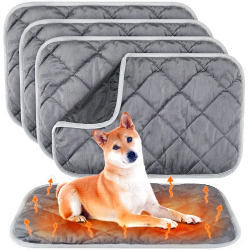 Clysee 4 Pack Self Heating Cat Pad Self Warming Dog Mat Reflects Body Heat Extra Warm Thermal Pet Pad Washable Dog Cat Bed Crate Bed Mat Blanket for Outdoor and Indoor Pet (Gray,45 x 28 Inch)