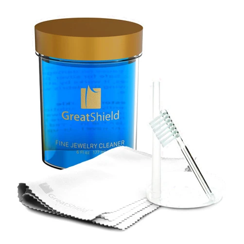 GreatShield Fine Jewelry Cleaner Solution Kit with Cleaning Brush, Polishing Microfiber Cloths and Basket, Suitable for Gold, Platinum, Titanium, Diamond, Crystal, Bracelet, Rings, Necklace, Earrings