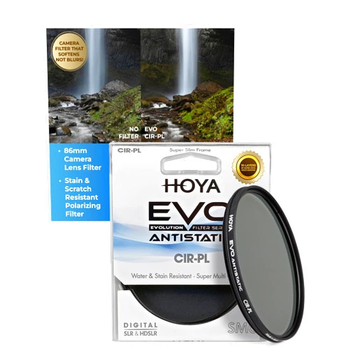 Hoya EVO Antistatic 86mm Circular Polarizer — Premium Optical Glass w/ 16-Layer SMC, 5mm Low-Profile Aluminum Frame - Stain & Scratch Resistant Polarizing Filter to Enhance Clarity & Vibrant Colors