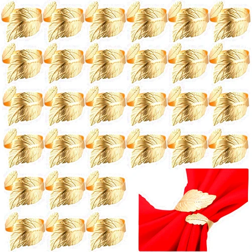 Bokon 50 Pcs Gold Napkin Rings Gold Leaf Shape Napkin Rings for Table Setting Weddings, Anniversary, Birthday, Christmas, Fall, Halloween, Thanksgiving, Party of Table Setting