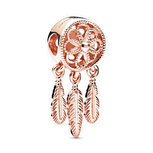 Lkwidi Rose Gold Spiritual Dreamcatcher Charm 925 Sterling Silver Pendant,Jewelry Beads Gifts for Women Bracelet&Necklace A0091