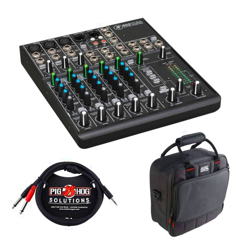 Mackie 802VLZ4 8-Channel Ultra-Compact Mixer with G-MIXERBAG-1212 Padded Nylon Mixer/Equipment Bag & PB-S3410 3.5 mm Stereo Breakout Cable, 10 feet Bundle