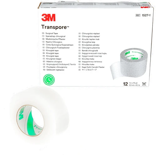 Transpore 3M™ Transpore™ Surgical Tape, 1527-1, 1 in x 10 yd (2.5 cm x 9.1 m), 12 Roll/Carton