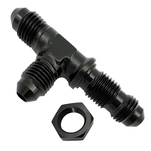 KRD PERFORMANCE Aluminum 4AN Male Flare Bulkhead Tee On Run Fitting Adapter with AN4 Bulkhead Nut Black