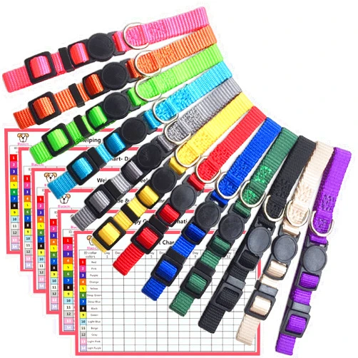 Blaoicni Puppy ID Collar Identification Soft Nylon Adjustable Breakaway Safety Whelping Litter Collars for Newborn Pets with Record Keeping Charts 12pcs/Set(M)