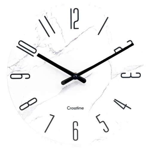Crosstime Wall Clock Large 16 Inch - Marble White Glass Modern Wall Clocks Battery Operated Silent Non-Ticking for Living Room Bathroom Kitchen Home Decor - House Warming Gifts