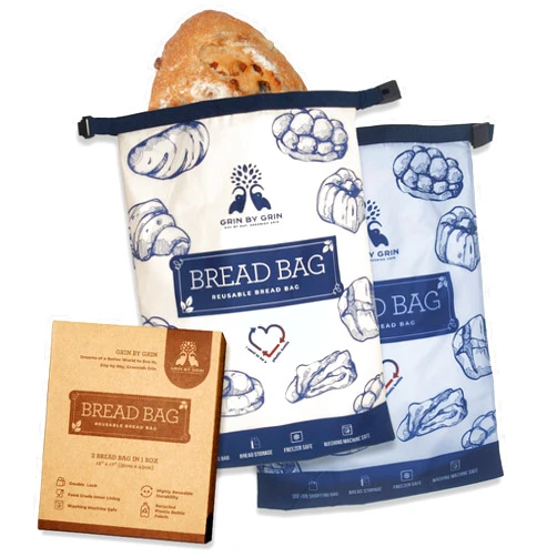 GRIN BY GRIN- 2 Packs Bread Bags, Zipper Reusable Bread Bags for Homemade Bread Loaf, Freezer Bread Storage Bag, Bread Container, Fresh Keeping Extra Large Bread Bags, Reusable Food Storage Bag