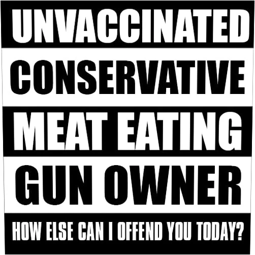 AV Unvaccinated Conservative Meat-Eating Gun Owner Republican How Else Can I Offend You Off Today? Sticker (Funny Trump Vinyl for Cars, Laptop, Back Windows, and RVs (4 inch)