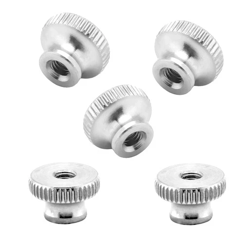 MroMax 5Pcs Knurled Thumb Nuts, M5x0.8mm Through Hole 304 Stainless Steel Knobs Fasteners Round Hand Screw Nuts for 3D Printer Parts, Silver Tone