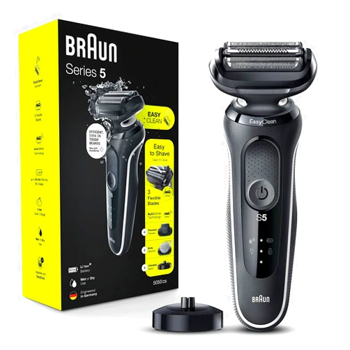 Braun Electric Razor for Men, Waterproof Foil Shaver, Series 5 5050cs, Wet & Dry Shave, with Beard Trimmer and Body Groomer, Rechargeable, Charging Stand Included, Blue