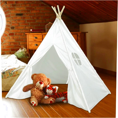 Ogrmar Kids Teepee Play Tent Foldable White Canvas Kids Playhouse Portable Kids Tent for Girls and Boys to Play Indoor and Outdoor