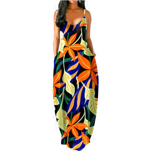 SeNight Women Sundresses Sexy Spaghetti Strap Off Shoulder Dress Loose Bohemian Long Maxi Dress
