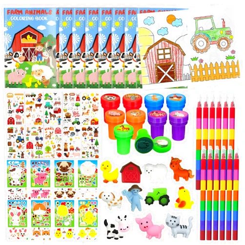 Cinrobiye 144 Pcs Farm Animal Coloring Book Party Favors Set, Barnyard Tractor Birthday Party Pinatas Goodie Bag Fillers,Farmhouse Party Supplies Craft DIY Kit Face Stickers Tattoo for Fiesta Rodeo Cow Party