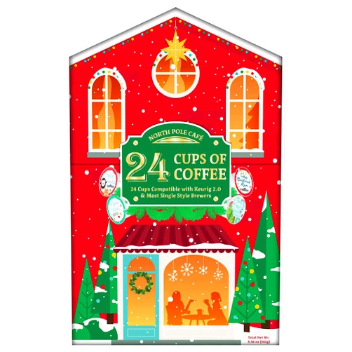 Generic HOLIDAY COFFEE ADVENT CALENDAR GIFT SET / 24 Cups Of Premium Single-Serve 100% Arabica Holiday Flavored Coffees in a beautifully decorated Christmas Countdown Calendar