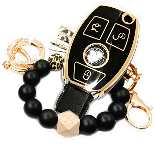 RFSRZ for Mercedes Benz Key Fob Cover, Fit for C E S M CLS CLK G Class Keyless Smart Car Accessories with Bracelet Key Holder