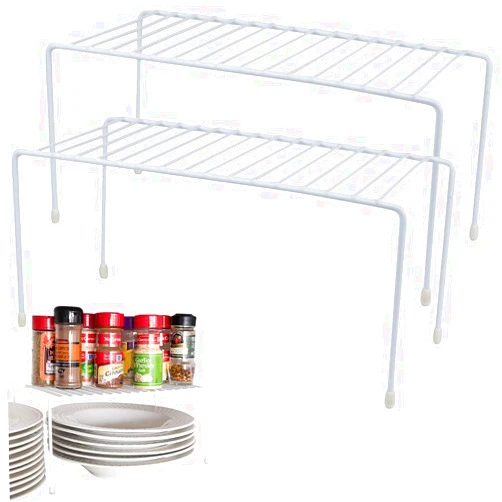 Evelots Wire Rack Cabinet Shelf Organizer -2 Pack Sturdy Metal Cabinet Riser Shelf - Double Space-Great for Kitchen, Freezer, Pantry -Rustproof