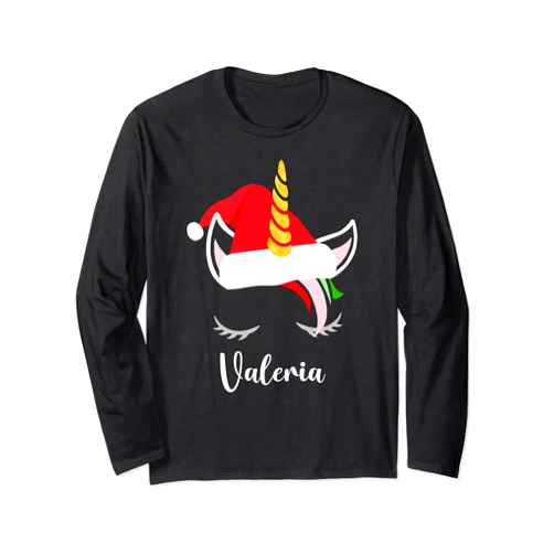 Zum2 Valeria Name Gifts Valeria Name Gift - Valeria Santa Unicorn Long Sleeve T-Shirt