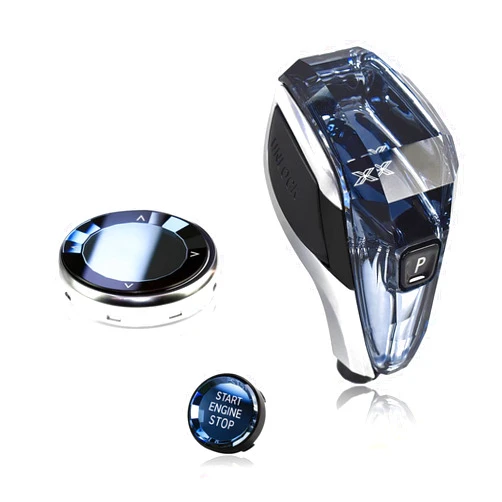 3AMGO Crystal Gear Shifter Knob - (StyleX) 3pcs Premium Quality Aftermarket Replacement Set Multimedia Knob Dial Engine Ignition Button (Compatible with Selected BMW 3, 4, X3 and X4 Models)