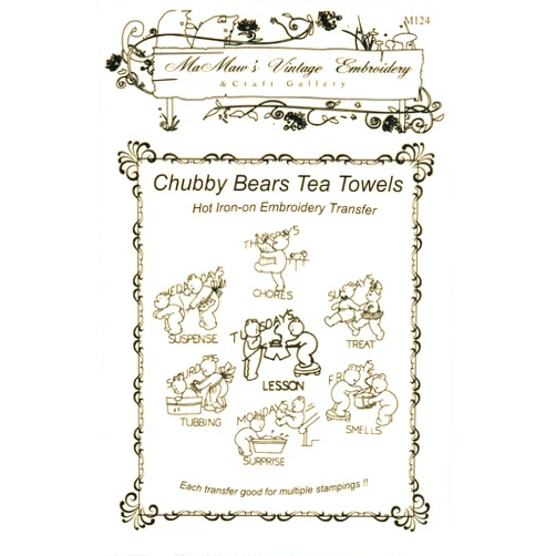 Mamaw's Vintage Embroidery Vintage Chubby Bears Hot Iron Embroidery Transfers