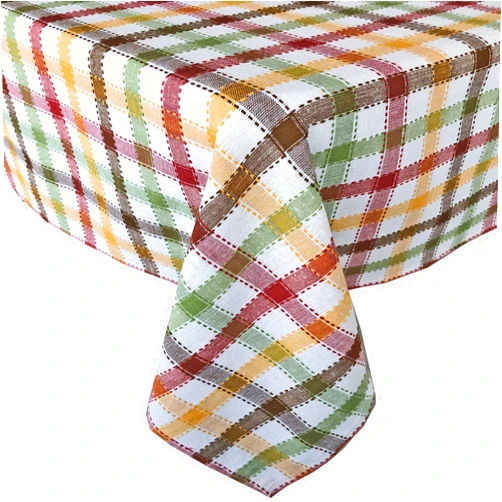 Lintex Thanksgiving Farmhouse Multi-Colored Plaid 52 x 52 inch Square Fabric Tablecloth, 100% Cotton Fall Country Cottage Kitchen and Dining Room Easy Care Table Cover