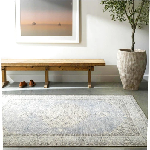 Hauteloom Haide Farmhouse Medallion Living Room, Bedroom Area Rug - Oriental, Transitional, Distressed -Blue, Green, Gray- 5'3