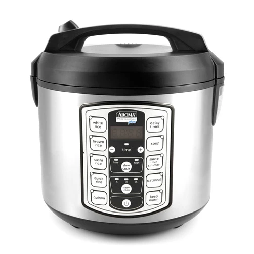 Aroma Housewares ARC-5000SB Digital Rice, Food Steamer, Slow, Grain Cooker, Stainless Exterior/Nonstick Pot, 10-cup uncooked/20-cup cooked/4QT, Silver, Black