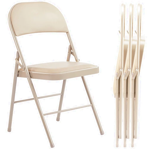Pwigs Pretty&Popular Folding Chair 2 Pack Leather Padded Folding Chairs Sturdy Metal Foldable Chairs for Home Office Party Khaki 4 Pack