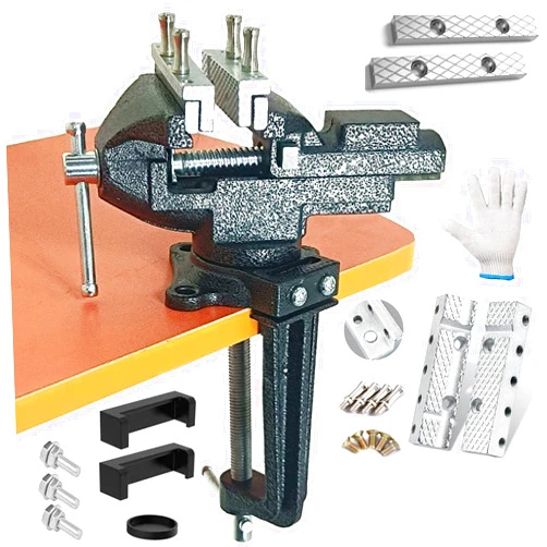 MYTEC Bench Vise or Table Vise, multifunctional jaw, multi-functional Combined Vise with Quick Adjustment, Universal Rotate 360° Work Clamp-On Vise, 3.3