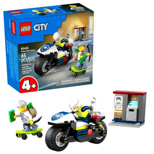 LEGO City Police Motorcycle Chase Building Toy for Kids - Pretend Play Building Blocks for Boys & Girls, Ages 4+ - Preschool Learning Toy W/Police & Crook Minifigures - Gift for Birthdays - 60455