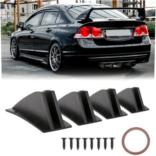 JMTBNO 4pcs Black Curved Shape Rear Bumper Diffuser Universal Shark Fin Spoiler Trim Covers Decoration Set Lip Wing Splitter
