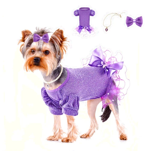 IVRRISS Dog Fancy Dresses for Small Dogs, Sparkly Sequin Pet Princess Dress Holiday Festival Puppy Outfits Pet Apparel Wedding Birthday Thanksgiving Christmas Dress(Purple,M)