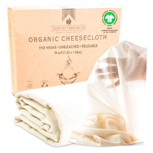 Country Trading Co. Organic Unbleached Cotton Cheesecloth for Straining, GOTS Certified, Fine Reusable Strainer – Large 18 Sq.ft.