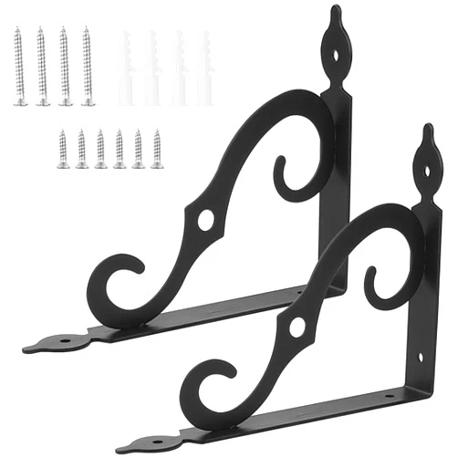 STARVAST 2 Pack Decorative Wall Shelf Brackets, 7.5 x 5.5 inch Black Metal Shelf Supporter Triangle Shelf Brackets for Show Shelves, Bedroom / Kitchen / Office Shelves (190x140x2mm)