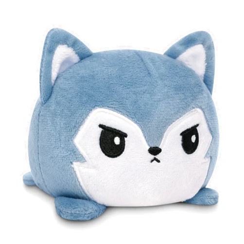 TeeTurtle - The Original Reversible Wolf Plushie - Fuzzy Gray - Cute Sensory Fidget Stuffed Animals That Show Your Mood 4 inch
